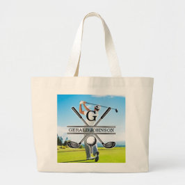 Aangepast Uw Afbeelding Golf Monogram Ontwerp Grote Tote Bag