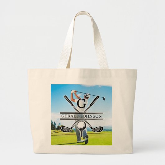 Aangepast Uw Afbeelding Golf Monogram Ontwerp Grote Tote Bag (Voorkant)