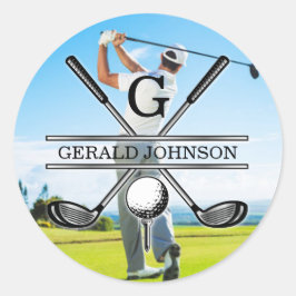 Aangepast uw afbeelding golf monogram ontwerp ronde sticker