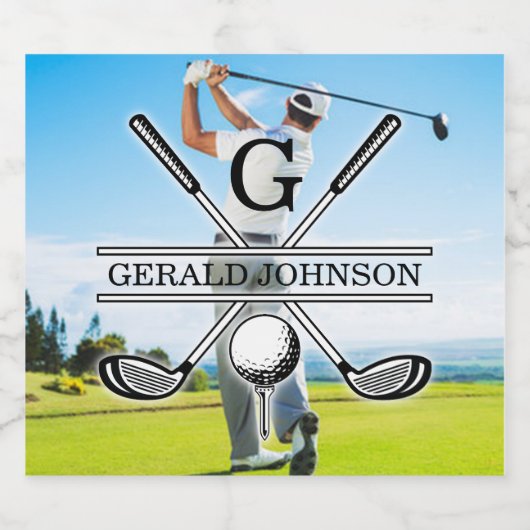 Aangepast Uw Afbeelding Golf Monogram Ontwerp Sparkling Wijnetiket (Enkel label)