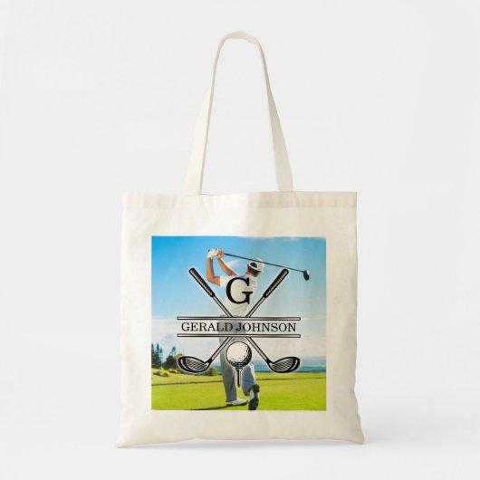 Aangepast Uw Afbeelding Golf Monogram Ontwerp Tote Bag (Voorkant)