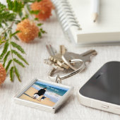 Aangepast uw favoriete foto Sleutelhanger met teks (Zijkant)