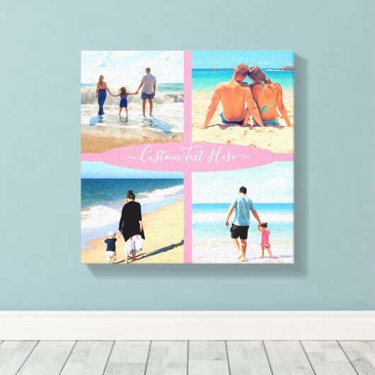 Aangepast uw Fotocollage Canvas Print met tekst (Insitu (Houten vloer))