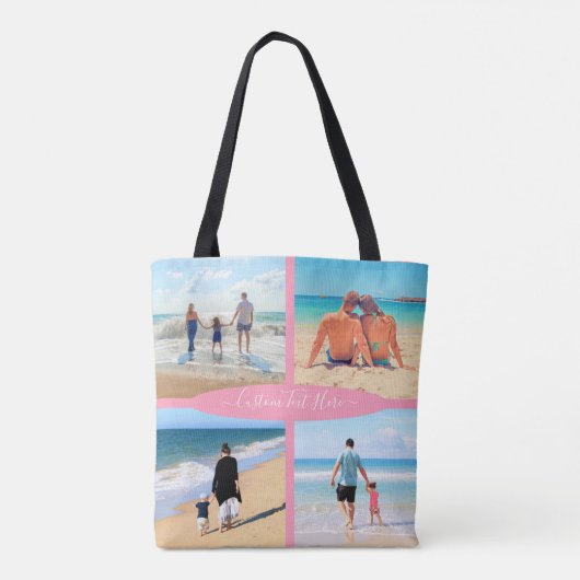 Aangepast uw fotocollage Canvas tas met tekst (Achterkant)