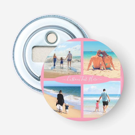 Aangepast uw Fotocollage Flesopener met Tekst Button Flesopener (Voorkant)