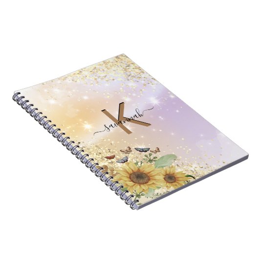 Aangepast Uw Naam Elegante Zonnebloem Middelbare S Notitieboek (Rechterzijde)