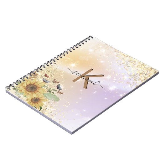 Aangepast Uw Naam Elegante Zonnebloem Middelbare S Notitieboek (Linkerzijde)