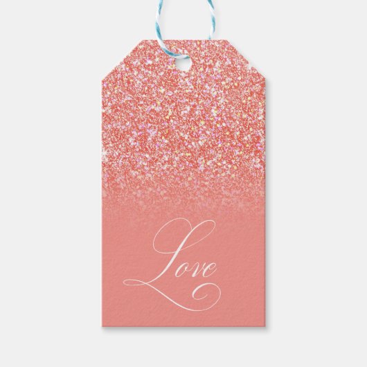 Aangepast Uw Naam Roze Glitters Liefde Cadeaulabel (Voorkant)