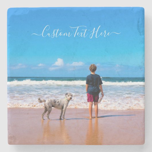 Aangepast uw Photo Stone Onderzetter met tekst (Voorkant)