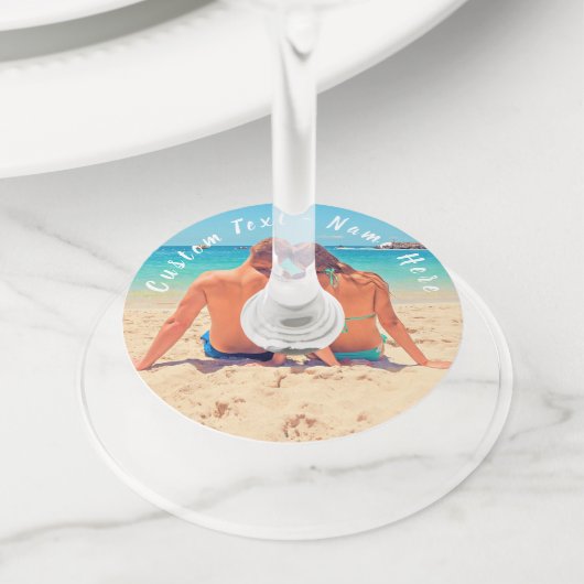 Aangepast uw Photo Wine Glass Label met tekst (Dichtbij)