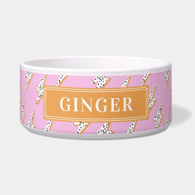 Aangepast uw stip met de naam Roze bliksem Voerbakje (Voorkant)