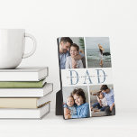 Aangepast Vaderdag Kinder Foto Collage Fotoplaat<br><div class="desc">Creëer een geschenk voor pap met deze vier fotocollage plaque. "DAD" wordt in het midden weergegeven in het teken met grijze tekens,  met uw aangepaste bericht en de namen van kinderen overschreven.</div>