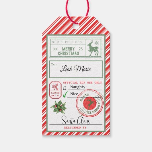 Aangepast van Santa North Pole Naughty of Nice Cadeaulabel (Voorkant)