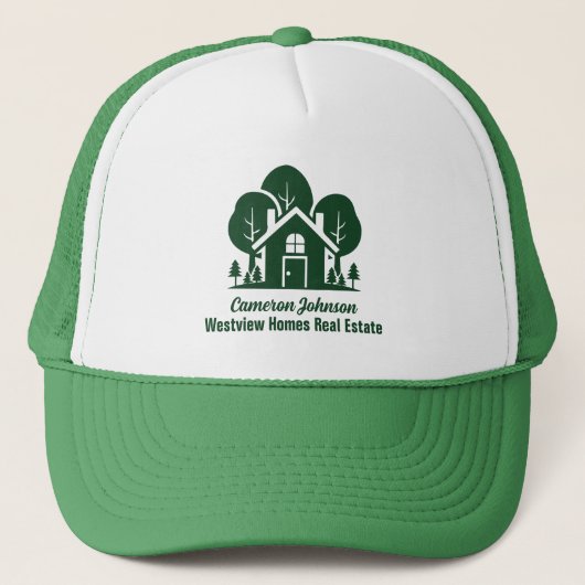 Aangepast vastgoedbedrijf Forest Green Realtor Trucker Pet (Voorkant)