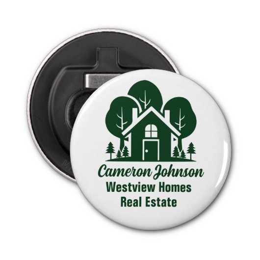 Aangepast vastgoedbedrijf Green Forest House Button Flesopener (Voorkant)