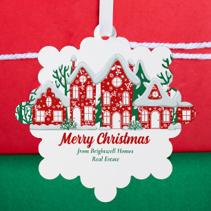 Aangepast Vastgoedbedrijf Merry Christmas Huizen Ornament Kaart