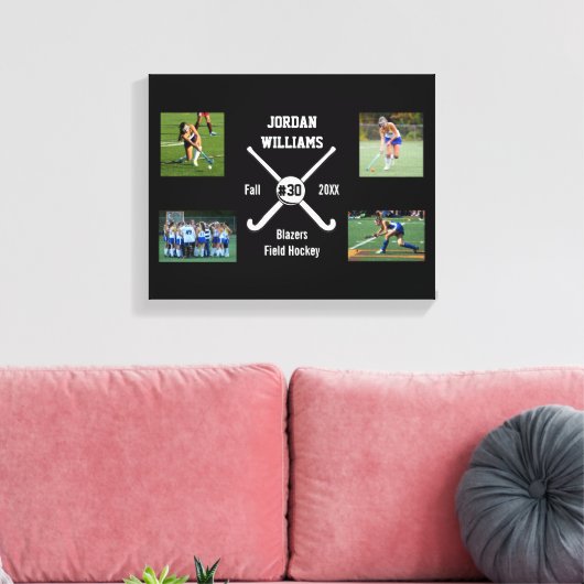 Aangepast veld Hockey Foto Collage Naam Team numme Canvas Afdruk (Insitu (Woonkamer))