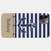 Aangepast ventilatorenblauw wit strepe jute Burlap Case-Mate iPhone Case (Achterkant (horizontaal))