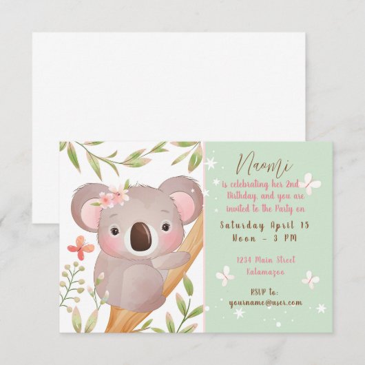 Aangepast verjaardagsfeest van het Kind Cute Koala Kaart (Voorkant / Achterkant)