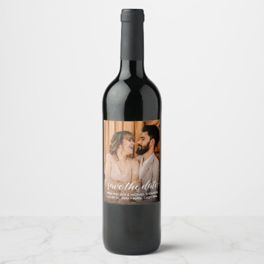 Aangepast Verloving Foto Opslaan datum Wijn Etiket (Voorkant)