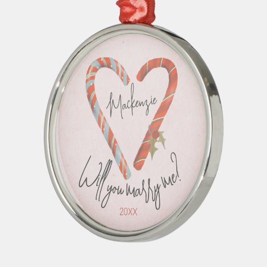 Aangepast Verloving met snoepsuikerriet voor kerst Metalen Ornament (Links)