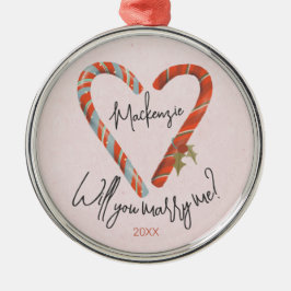 Aangepast Verloving met snoepsuikerriet voor kerst Metalen Ornament