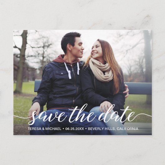 Aangepast Verloving van Foto Modern script Briefkaart (Voorkant)