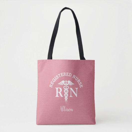 Aangepast verpleegster RN droog Roze script Medica Tote Bag (Voorkant)