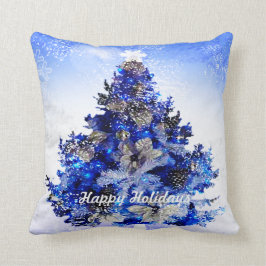 Aangepast versierde blauwe kerstboom kussen