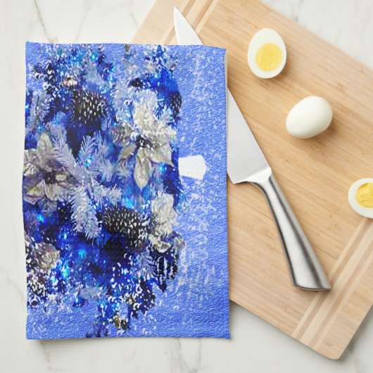 Aangepast versierde blauwe kerstboom theedoek (Quarter Fold)