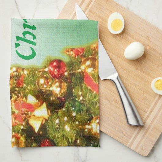 Aangepast versierde kerstboom theedoek (Quarter Fold)