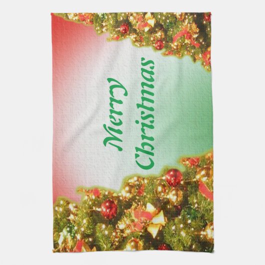 Aangepast versierde kerstboom theedoek (Verticaal)