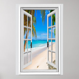 Aangepast verticaal strand en oceaan uitzicht uit poster