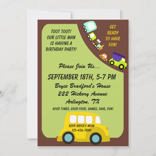 Aangepast vervoer Uitnodiging voor verjaardagsfees (Achterkant)