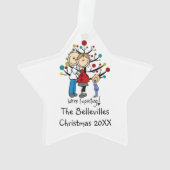 Aangepast Verwacht Paar en Jongen Acryl Ornament (achterkant)