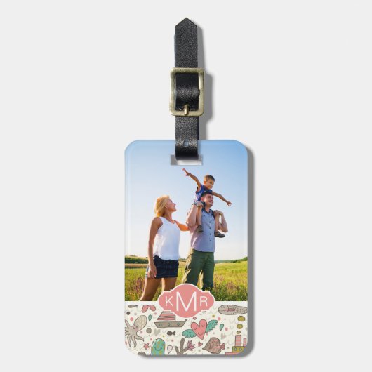 Aangepast verzendpatroon foto- en monogram zomerti bagagelabel (Voorkant verticaal)