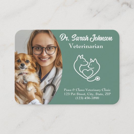 Aangepast Veterinair Visitekaartje met Foto, Logo (Voorkant)
