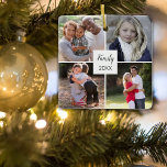 Aangepast vier-instagram-fotocollage voor kerstmis keramisch ornament<br><div class="desc">Geef het geschenk van familiefoto's met deze aangepaste vier Instagram-foto's voor kerstversiering. Voeg gemakkelijk uw eigen foto's aan dit ornament toe en voeg uw eigen tekst aan dit ontwerp van sjabloon toe. Inbegrepen is een tekstlijn en een datum in zwart voor u om te personaliseren. Geweldig voor grootouders, broers en...</div>