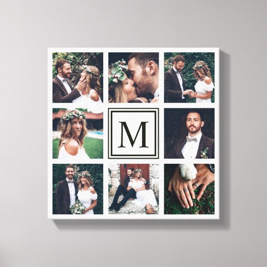 Aangepast vierkant collage 8 Weddenfoto Monogram Canvas Afdruk (Voorkant)