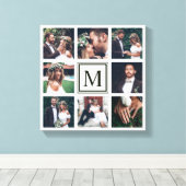 Aangepast vierkant collage 8 Weddenfoto Monogram Canvas Afdruk (Insitu (Houten vloer))