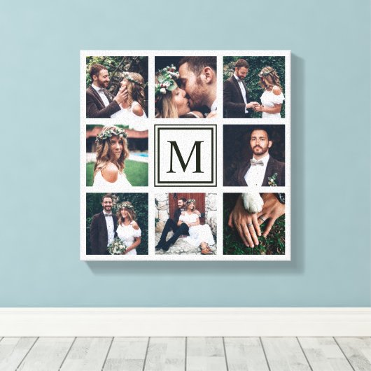 Aangepast vierkant collage 8 Weddenfoto Monogram Canvas Afdruk (Insitu (Houten vloer))
