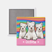 Aangepast vierkant Magnet Rainbow-puppies. (Voorkant / Achterkant)