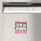 Aangepast vierkant Magnet Rainbow-puppies. (Insitu (Vaatwasser))