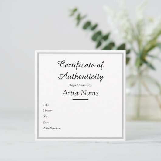 Aangepast vierkant zilver certificaat van echtheid bedankkaart (Staand voorkant)