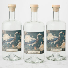 Aangepast vintage blauwe kraanvogel botanisch dran likeurfles etiket
