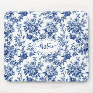 Aangepast Vintage Bloemendessin Marineblauwe Toile Muismat
