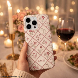 Aangepast Vintage Blush Roze Bloem Motief met Tral iPhone 16 Pro Max Hoesje