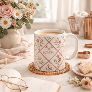 Aangepast Vintage Blush Roze Bloem Motief met Tral Koffiemok