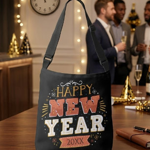 Aangepast Vintage Gelukkig Nieuwjaar Oud en Nieuw Crossbody Tas