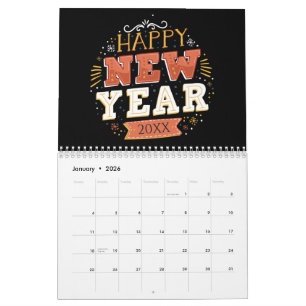 Aangepast Vintage Gelukkig Nieuwjaar Oud-en Nieuw- Kalender